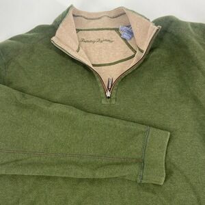 Tommy Bahama‎ Reversal Quarter Zip Pullover Sweater Tan/Green Trim Size 2XL
